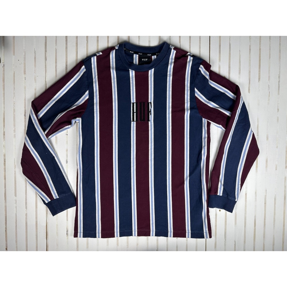 HUF Striped Long Sleeve Shirt Mens Medium Skate Streetwear Embroidered Logo